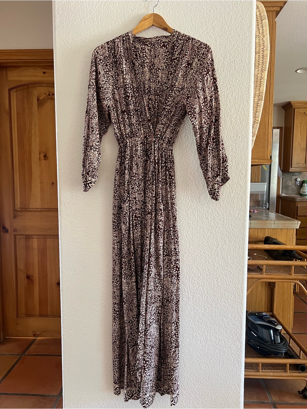 Natalie Martin Brown Printed Long Sleeve Maxi Dress